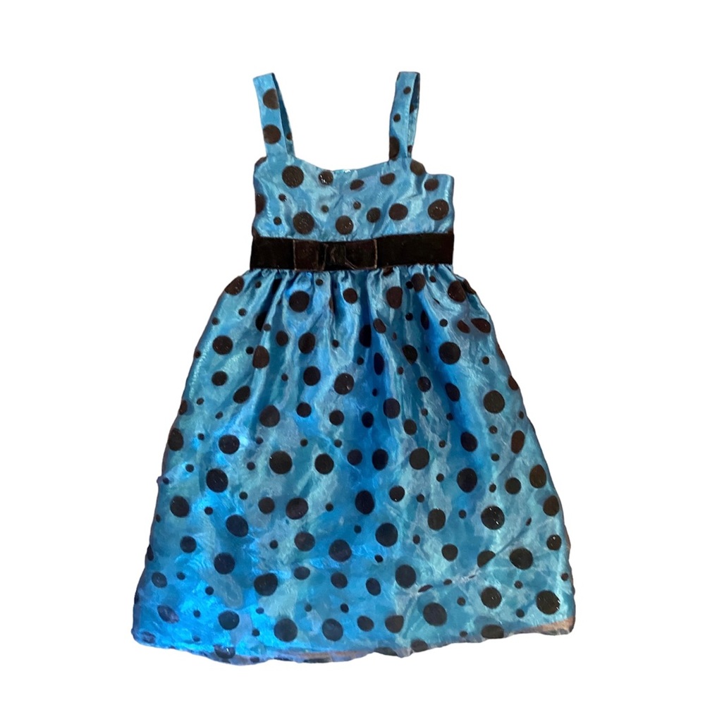 Pinky Brand Dark Teal Blue Black Flocked Polka Dot Fancy 6x